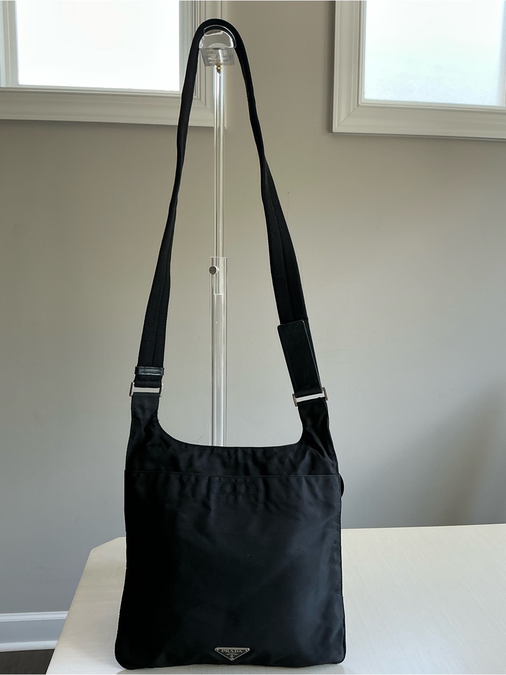 Authentic Prada Vintage Black Tessuto Nylon Messenger Crossbody Shoulder Bag COA